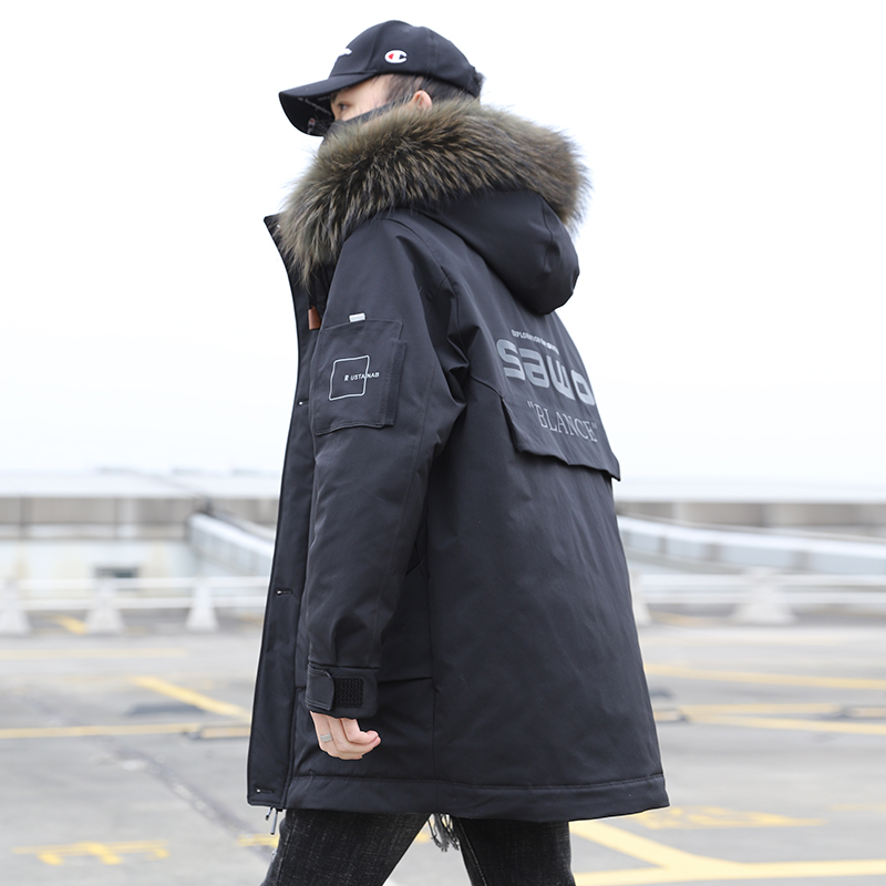 派克中长款羽绒服男2021新爆款连帽加厚冬季毛领外套潮牌学生大衣