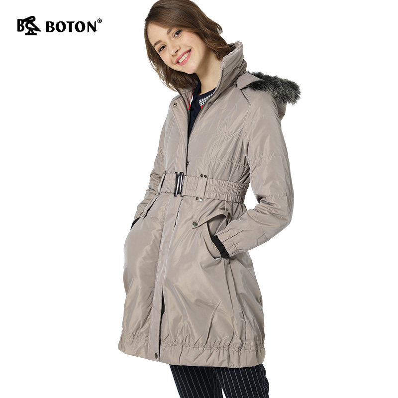 波顿2020冬季中年年长款白鸭绒羽绒服女貉毛真羽绒服