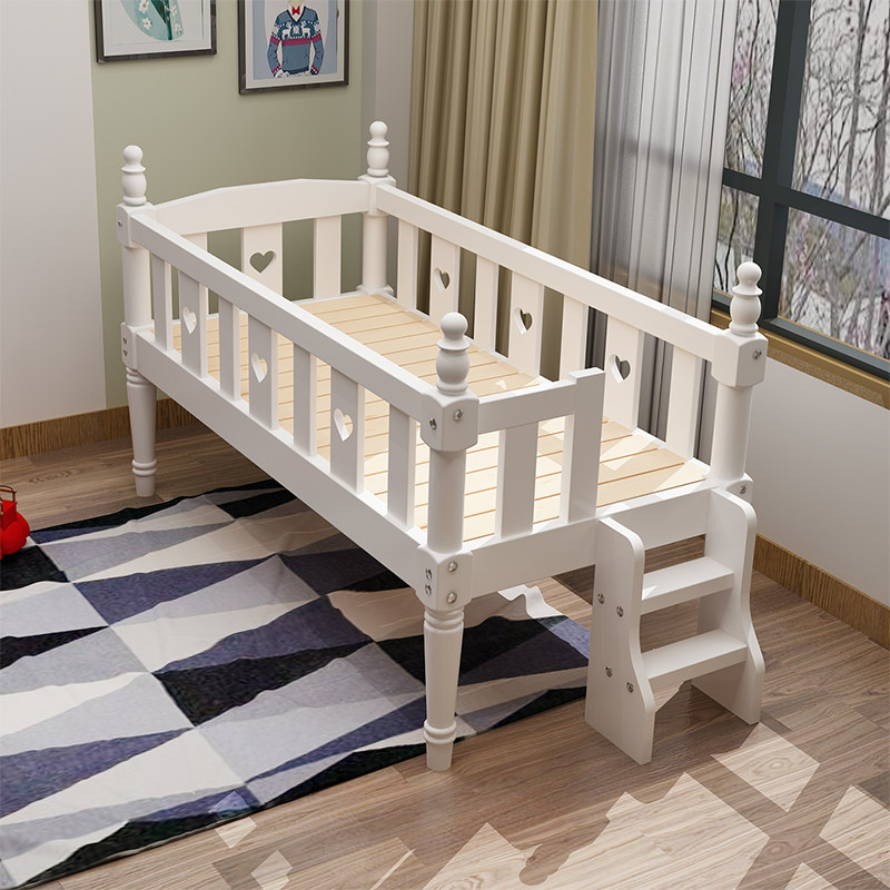 欧式实木拼接加宽床男孩女孩儿童床带护栏新生婴儿床加宽拼接神器