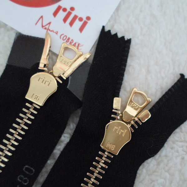 拉链瑞士riri亮黄金双开黑70-80cm金属单开外套拉链