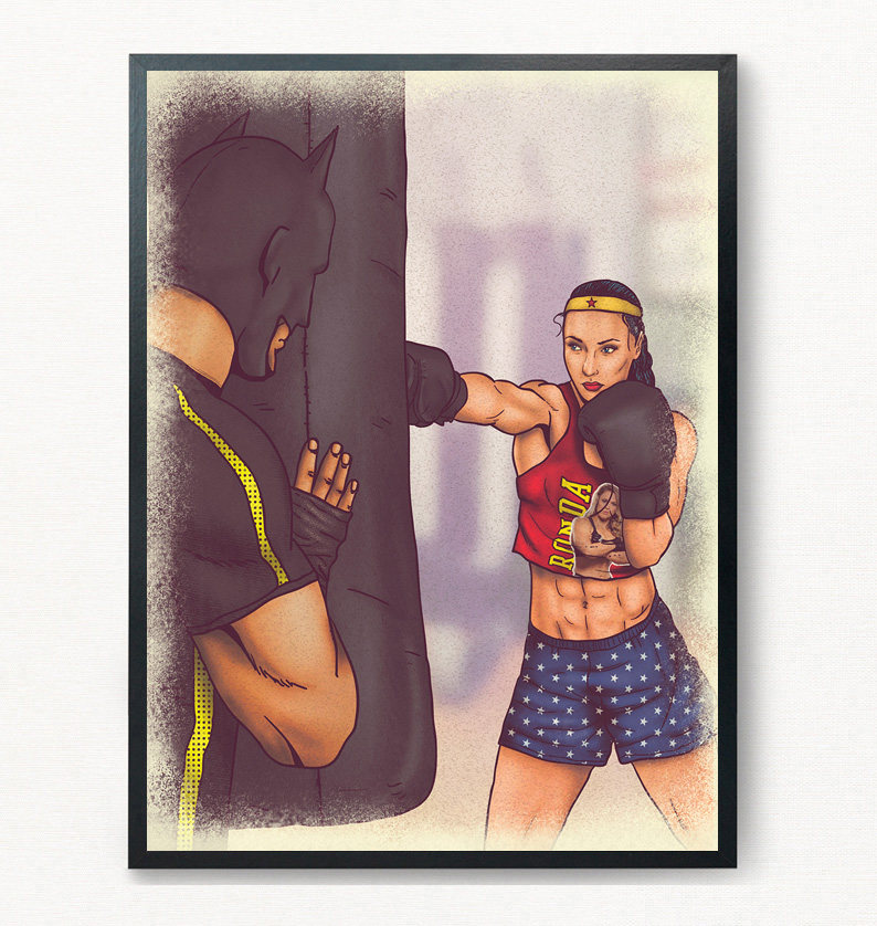 健身房会馆俱乐部运动瑜伽装饰画有框挂画墙壁超级英雄卡通漫画