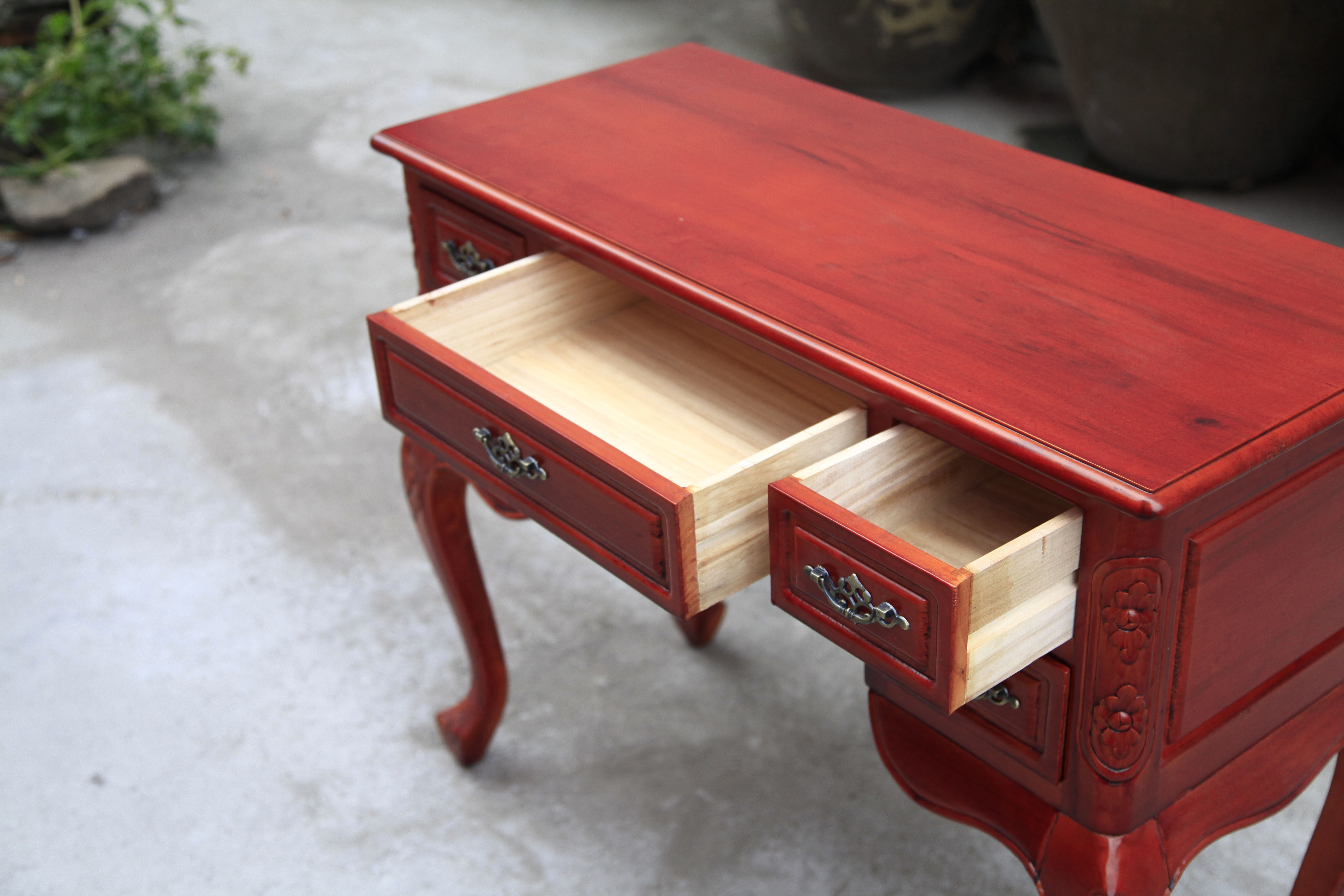 美式写字桌学习桌新款酒红色松木组装乡村实木简约五斗书桌包邮