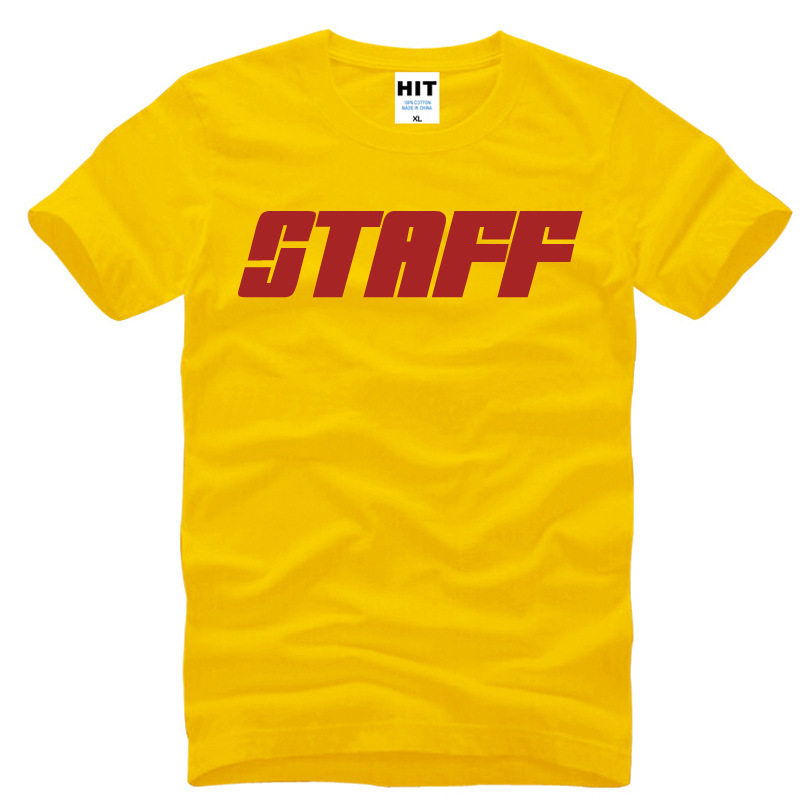 新款纯棉短袖宽松工作服staff简约字母个性创意t恤