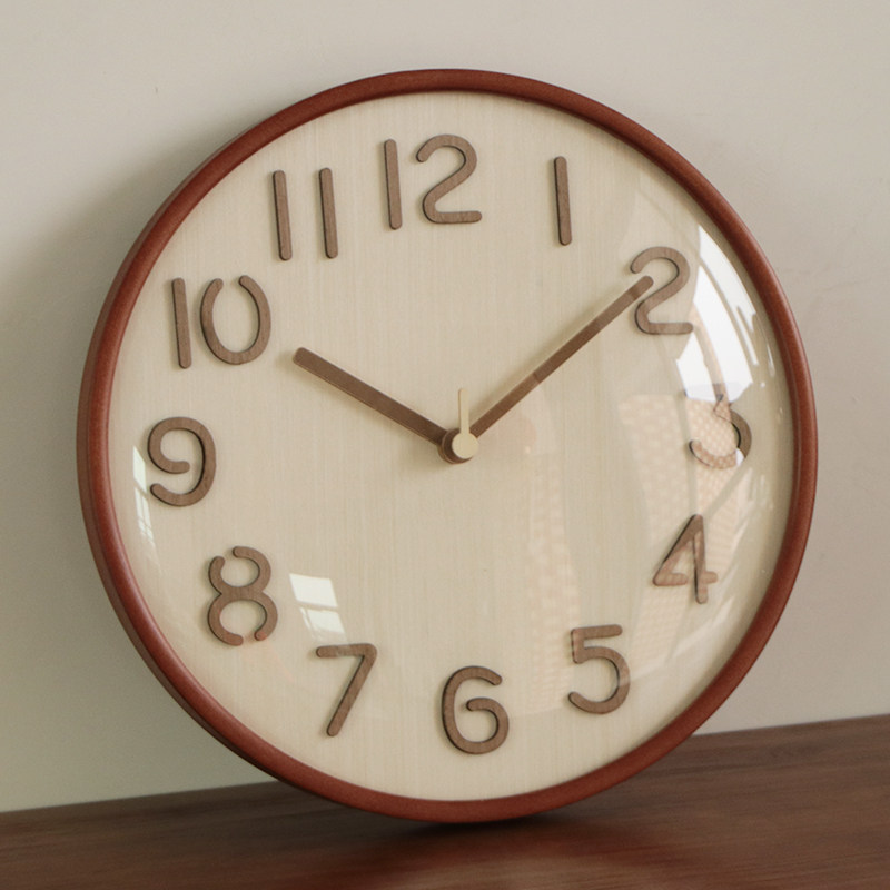 实木挂钟简约现代时尚个性创意立体数字钟表挂钟