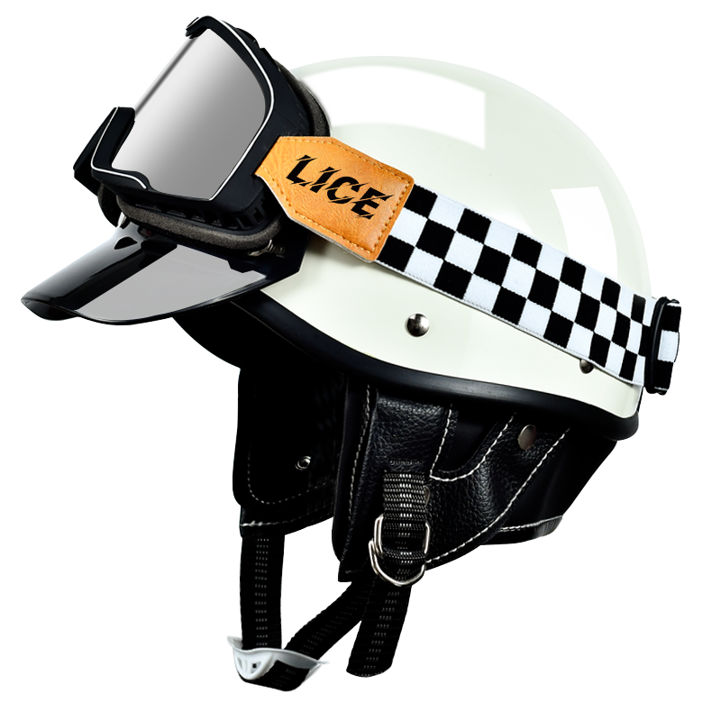 lice日式复古头盔摩托车哈雷夏季电动车瓢盔安全摩托车头盔