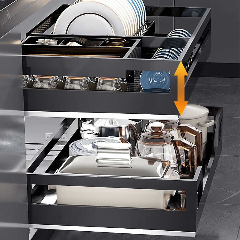 纳致拉篮厨房橱柜不锈钢双层抽中抽屉调味料碗碟拉篮
