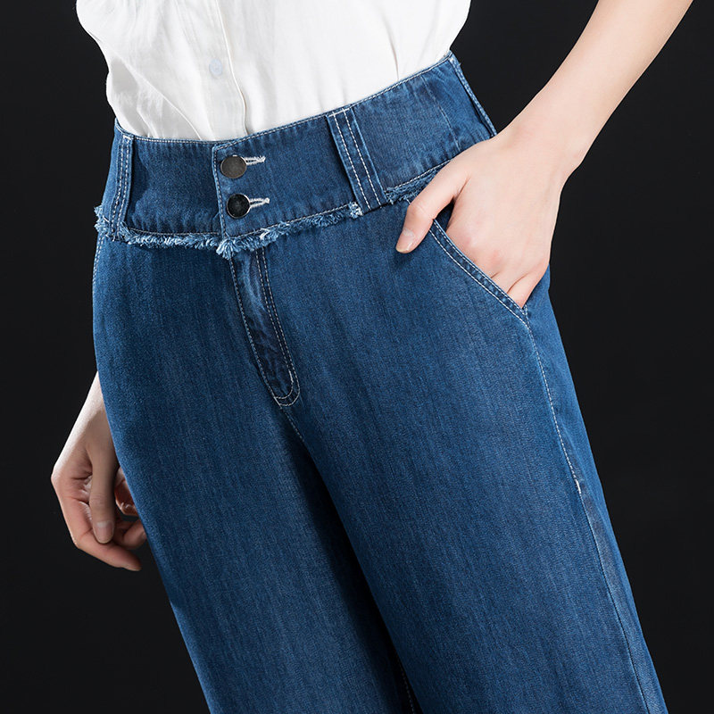 夏季天丝牛仔裤女高腰显瘦宽松阔腿裤子浅色冰丝直筒薄款女裤夏