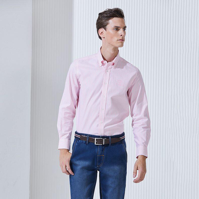 sbprc圣大保罗专柜正品男式休闲衬衣全棉条纹长袖衬衫