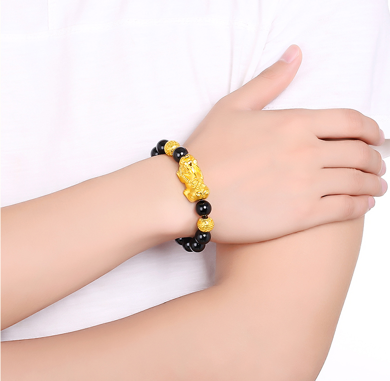 越南沙金貔貅手链男款女士3d硬金曜石招财手链