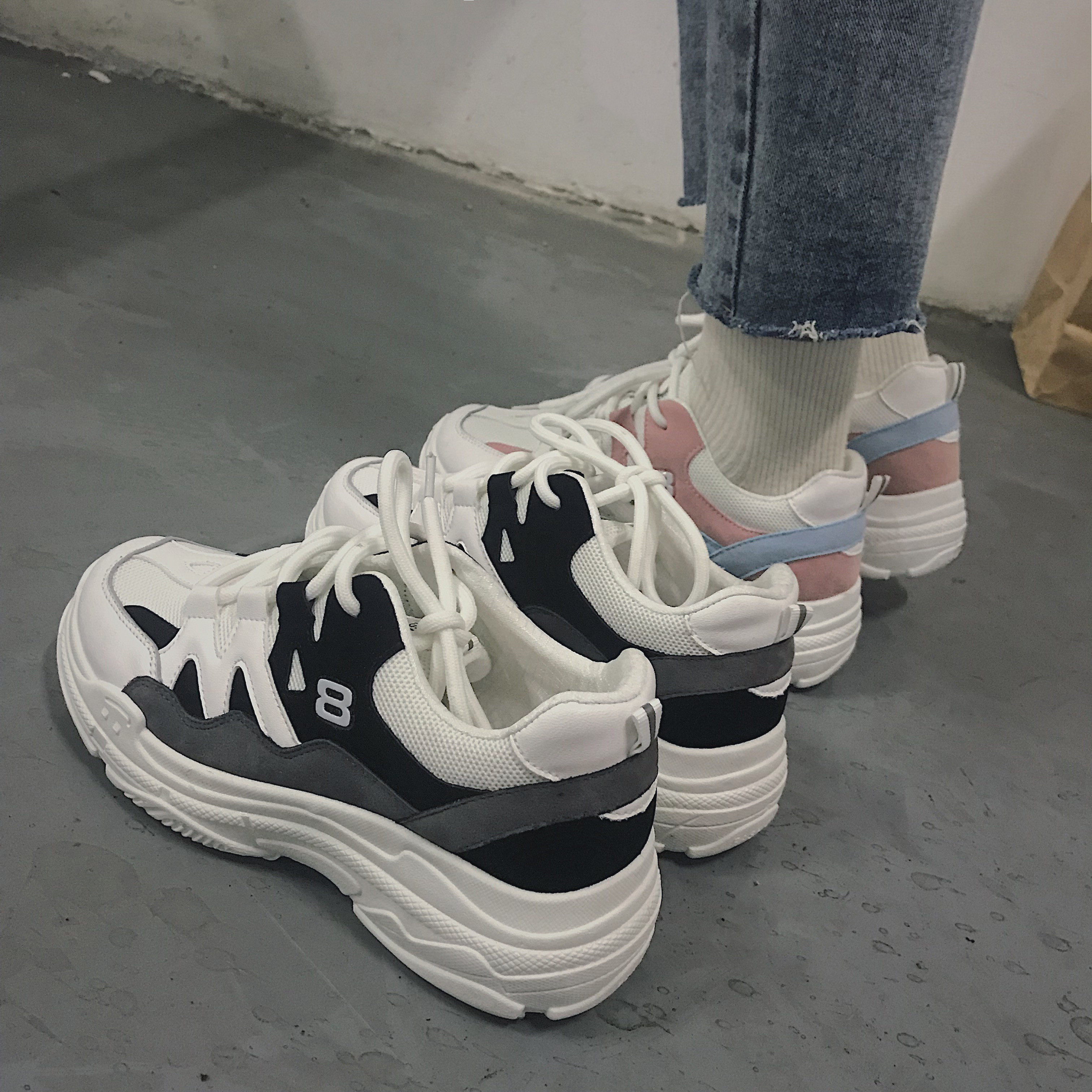 加绒运动鞋女韩版2018新款ins百搭原宿ulzzang松糕休闲跑步老爹鞋