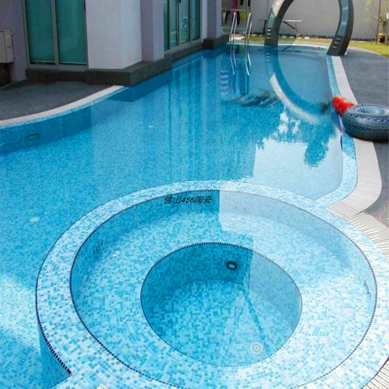 工程游泳池马赛克蓝白色玻璃水池瓷砖鱼池浴室外墙砖防滑阳台户外