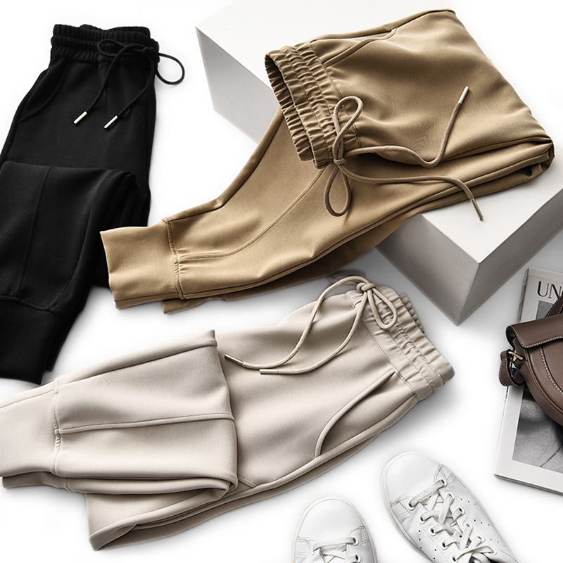 莫代尔束脚休闲裤女2022春季新款高腰垂感显瘦修身灯笼运动卫裤子