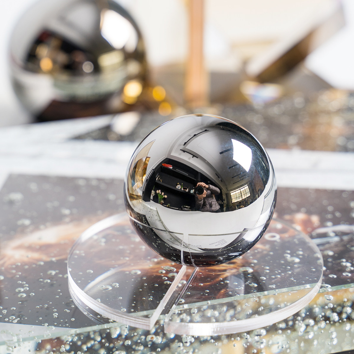 现代简约银色水晶球客厅书房办公室桌面创意几何装饰摆件