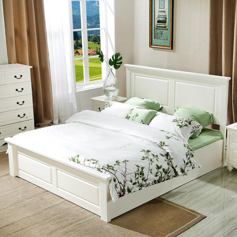 简约美式床全实木1.5米双人床欧式白色1.8米婚床韩式田园卧室家具