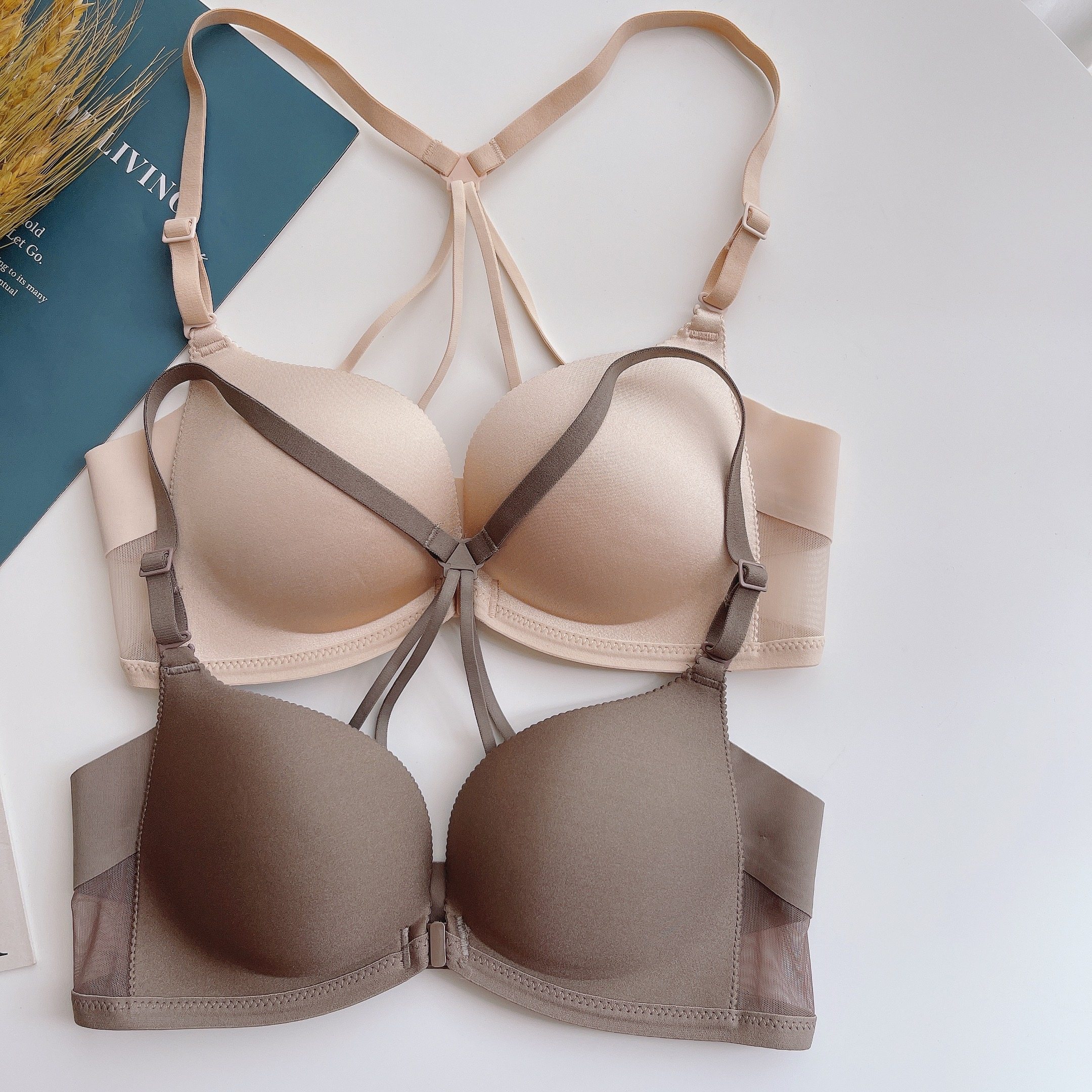 春夏小胸胸罩文胸罩性感内衣聚拢钢圈细带前扣露背文胸