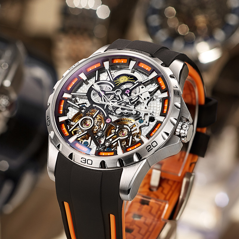 瑞士正品双陀飞轮手表男士机械表全自动十大镂空品牌防水潮流男表