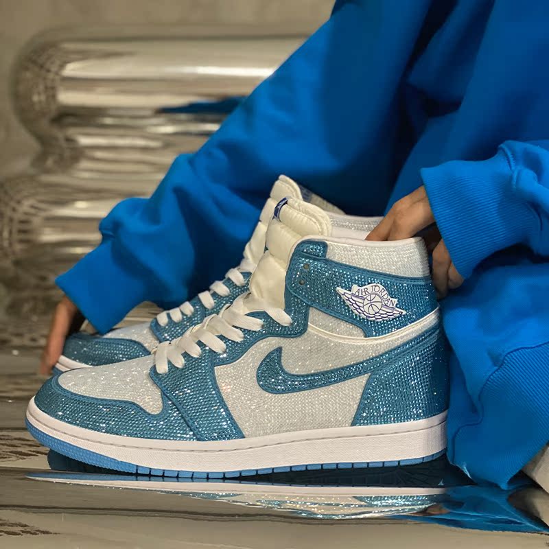 aj1蒂芙尼满钻球鞋21kcustom球鞋定制换皮客制白蓝婚鞋私人定制