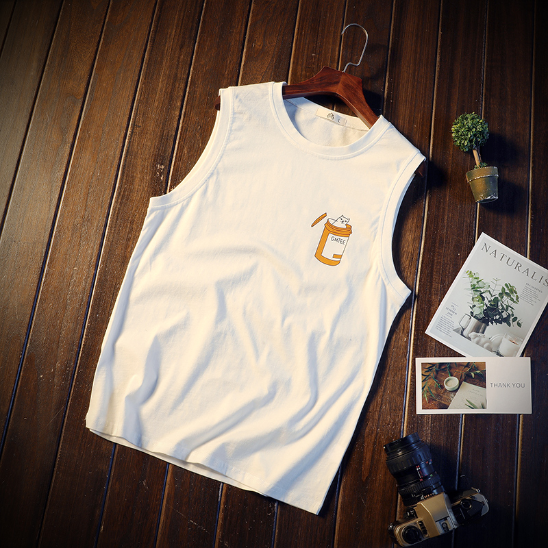 夏季男士无袖背心潮牌个性韩版运动宽松T恤青少年ins纯棉坎肩潮流