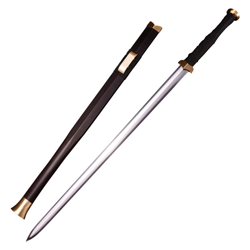 龙泉市字号宝剑传统手工羽毛烧刃素装汉剑刀黄铜刀剑