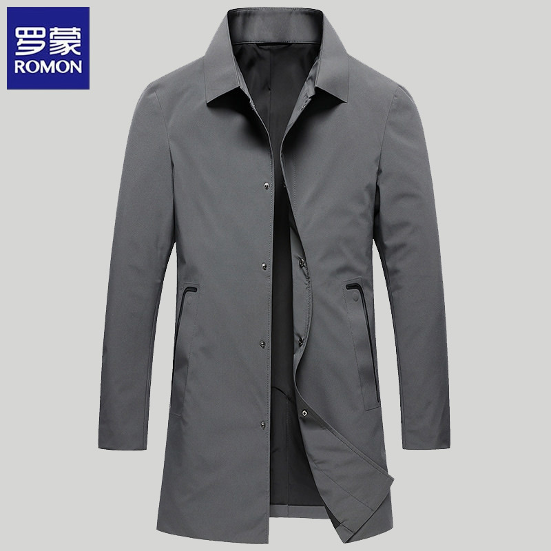 罗蒙秋冬季男士商务休闲中长款修身羽绒服风衣奢侈品加棉加厚外套