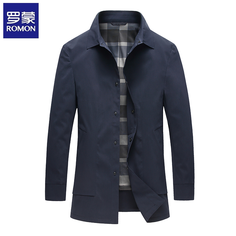 罗蒙中年春秋季新款风衣男中长款翻领修身简约男士休闲商务外套男