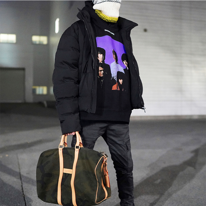 FFF黑灰双色落肩短款羽绒服男潮牌新款高街男士加厚立领羽绒外套