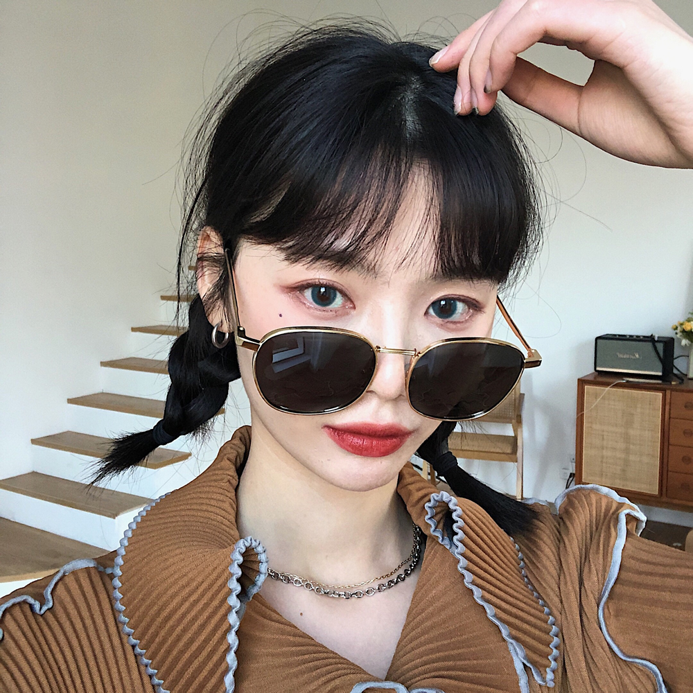 网红街复古港风黑色偏光墨镜女夏天显小圆防紫外线太阳眼镜
