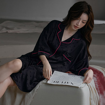 Nightgown ສໍາລັບແມ່ຍິງ summer ບາງໆ ice ໄຫມ sexy pajamas ແຟນແບບ leopard ພິມເສື້ອ dress ພາກຮຽນ spring ແລະດູໃບໄມ້ລົ່ນສາມາດ worn ນອກ 2024 ຮູບແບບໃຫມ່