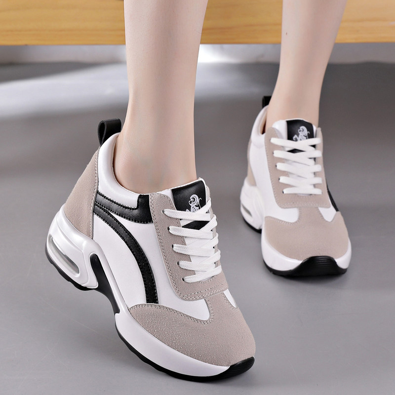 秋冬新款真皮增高运动鞋坡跟休闲单鞋ins百搭时尚休闲鞋