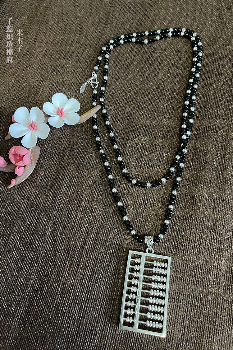 银新新款如意算盘长款项链饰品复古时尚个性潮搭项链