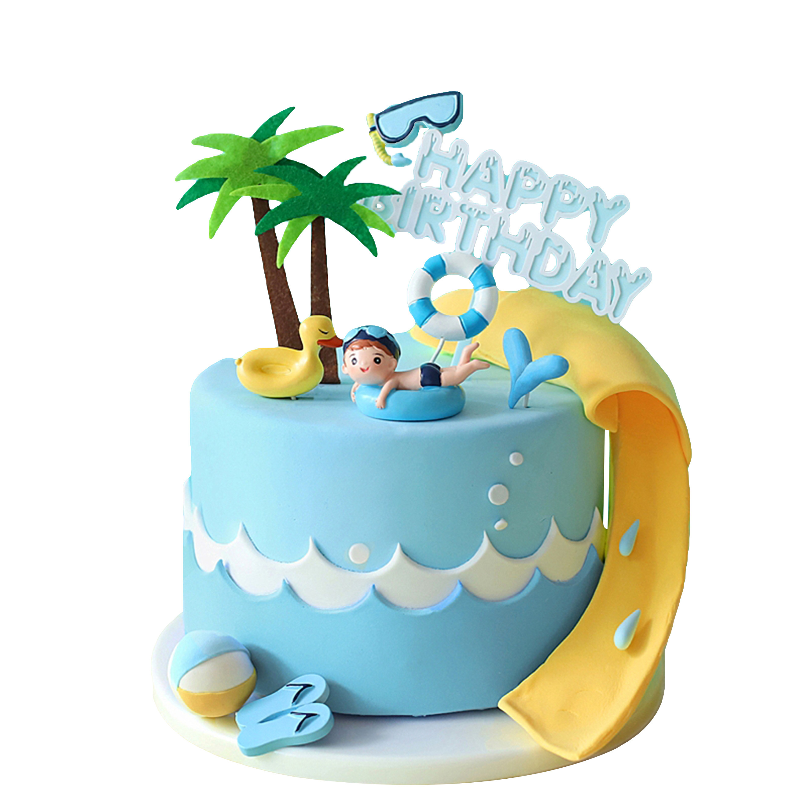 夏日烘焙蛋糕装饰水上乐园主题冲浪游泳男孩插牌节日装扮用品