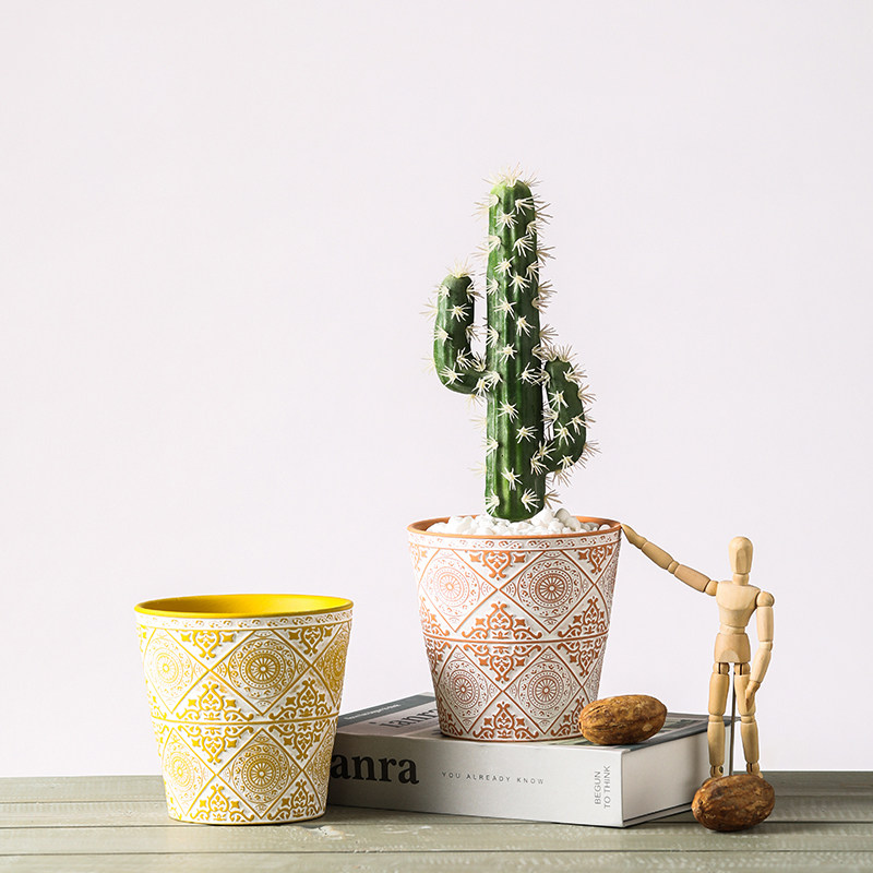 北欧艺术机雕花花纹简约红陶花盆鲜花多肉盆栽花盆