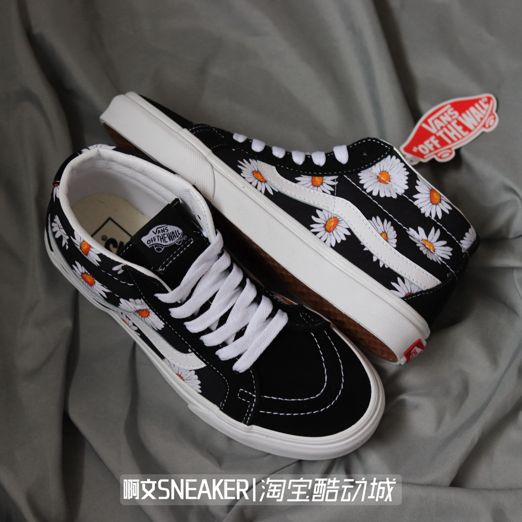 啊文vans小雏菊sk8mid中帮印花男女情侣帆布布鞋帆布鞋