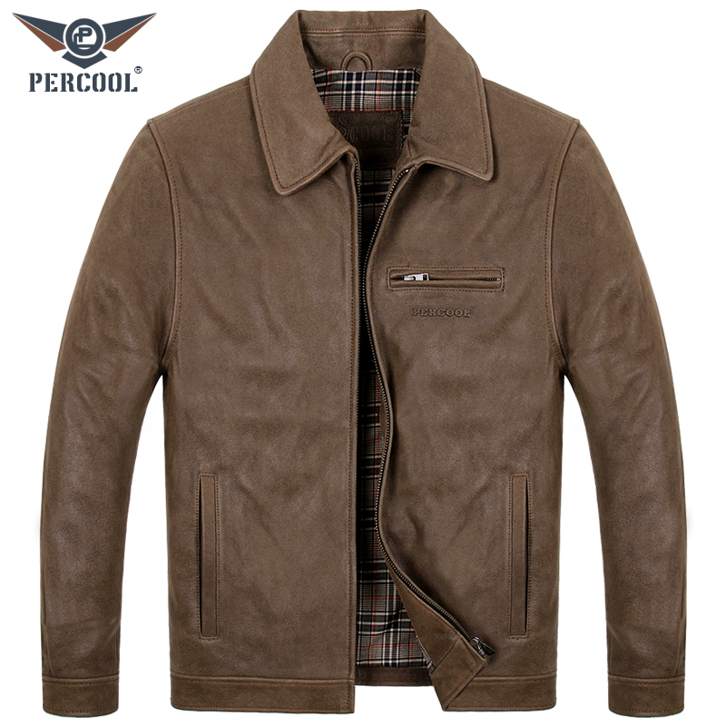 秋冬真皮皮衣男进口头层磨砂牛皮休闲翻领短款皮夹克中年复古外套