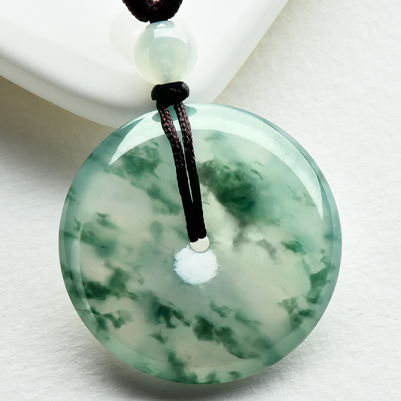 玉萌色翡翠吊坠飘花平安扣冰种挂件女款颈饰