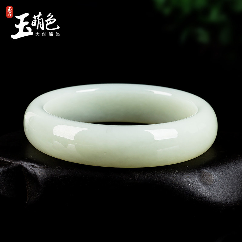 玉手玉萌色货带镯子玉镯白玉手正品玉石天然手镯手饰