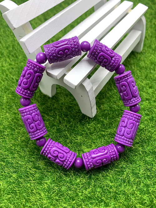 康盛紫云云母手工雕刻桶珠手串高瓷度深紫紫色手饰