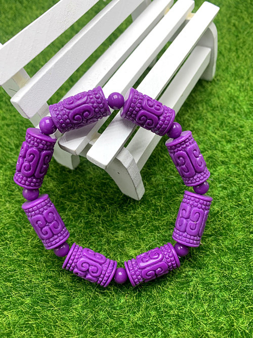 康盛紫云云母手工雕刻桶珠手串高瓷度深紫紫色手饰