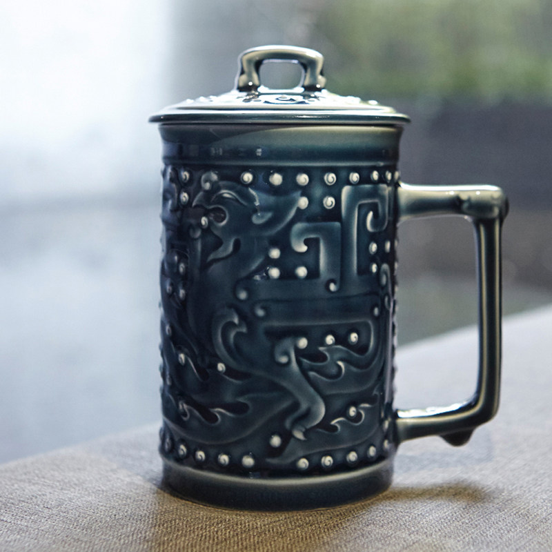 台湾活瓷乾唐轩大小龙凤随身大容量办公茶杯便携随手杯