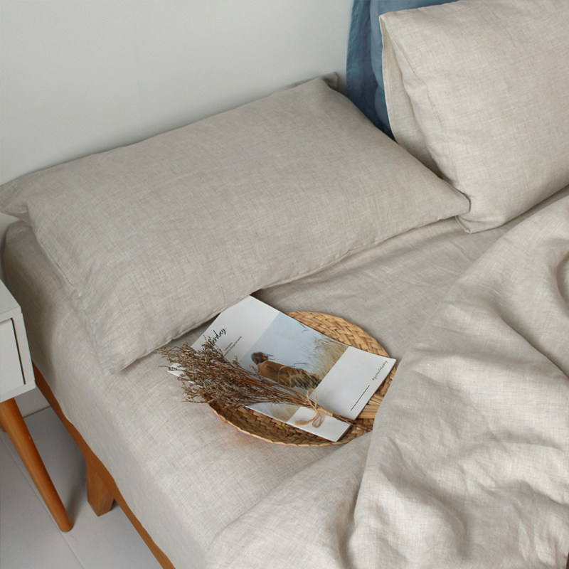 简约日式汉麻床上四件件套纯色床单被套床笠款床品套件