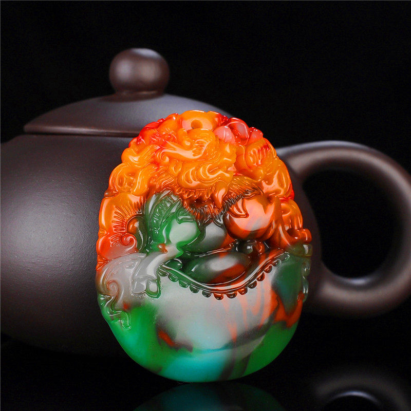 和田金丝玉七彩七彩玉玉麒麟项链吊坠玉牌男女鸡血颈饰