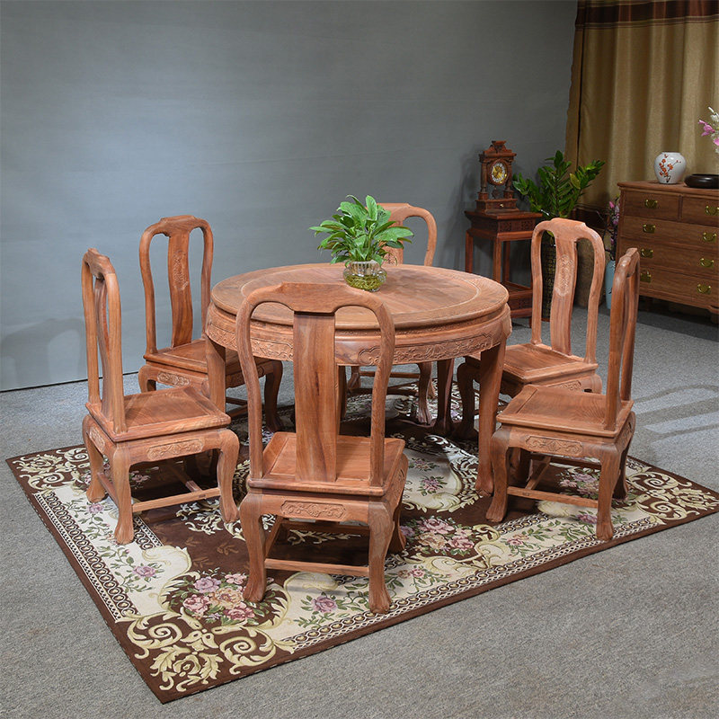 红木餐桌圆形中式吃饭饭桌原木缅甸花梨木大餐桌