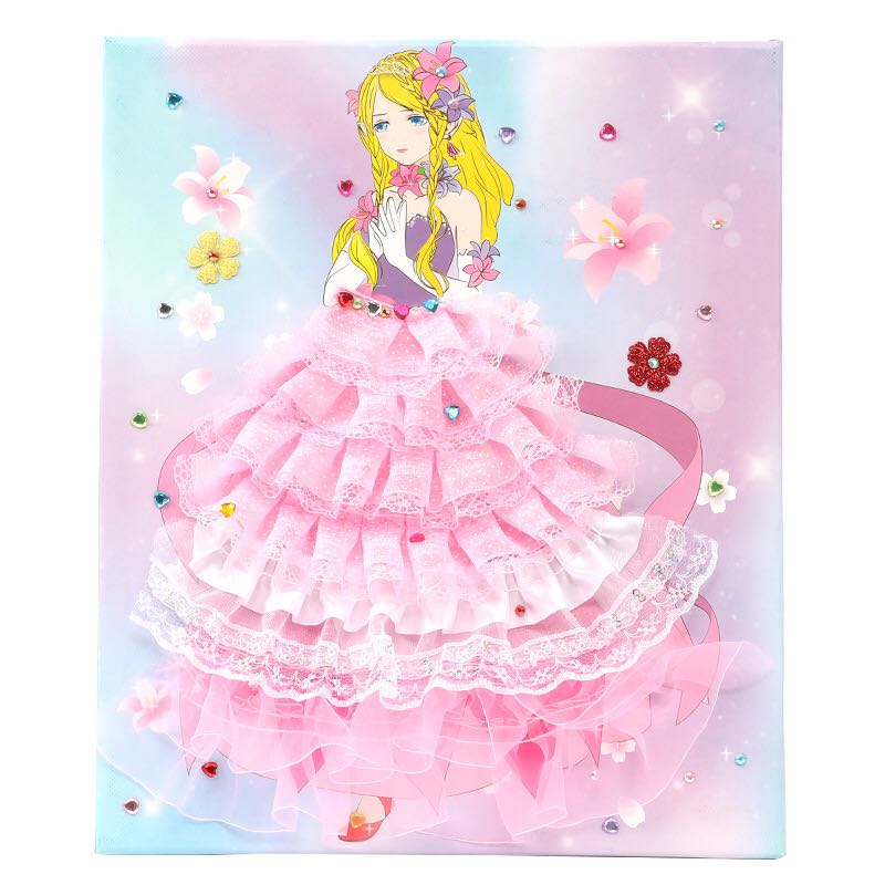 儿童diy手工花朵纱裙公主魔法梦幻公主贴画女孩手工创意粘贴类