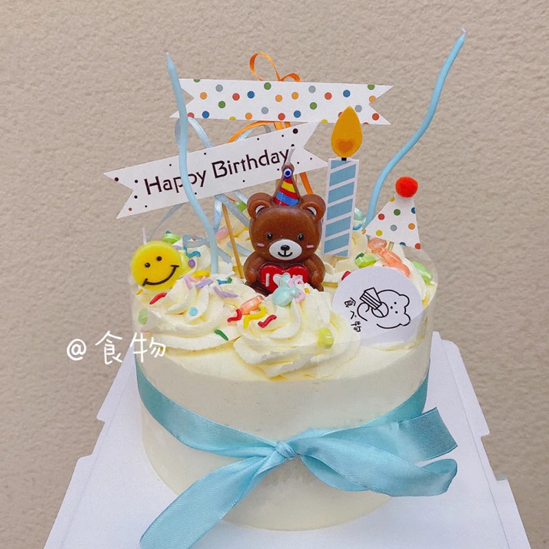 网红可爱小熊天使蜡烛生日蛋糕装饰摆件爱心笑脸蜡烛