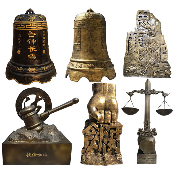 玻璃钢警钟长鸣雕塑树脂仿铜廉政展厅文化拳头天平摆件