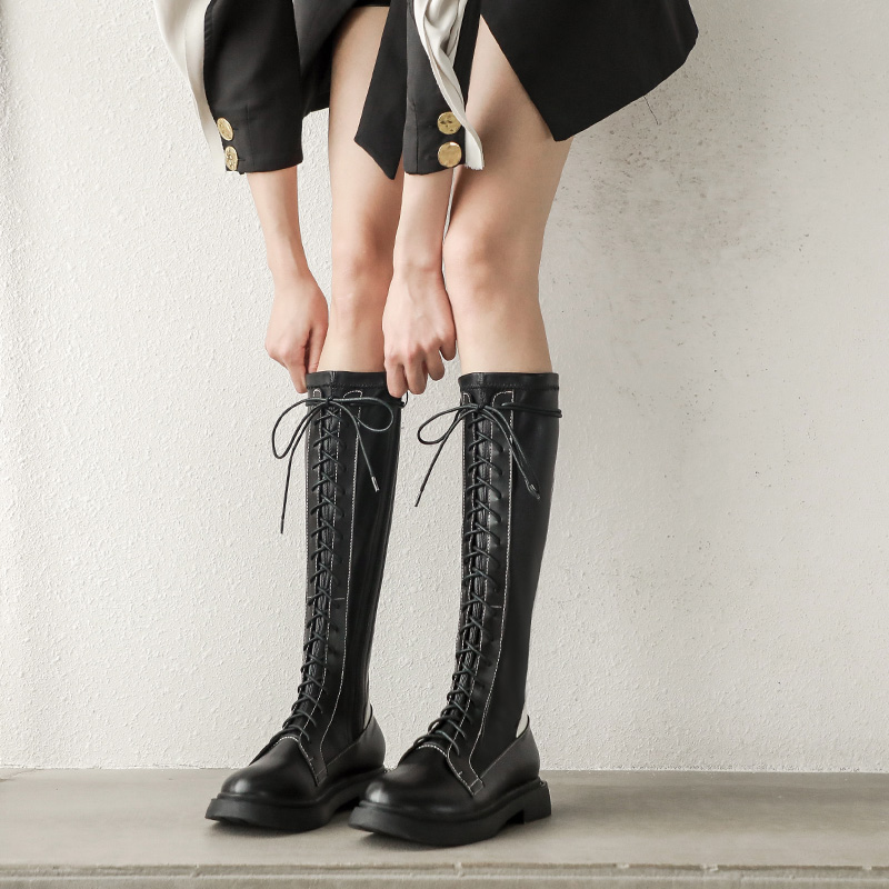 机车长靴不过过膝2020新款显瘦高筒骑士系带时装靴