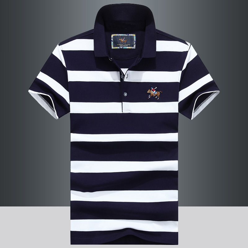 男装短袖T恤夏天商务休闲大码polo衫纯棉条纹男士翻领短袖体恤衫