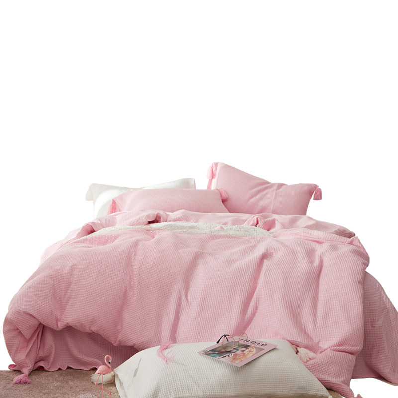 盛宇家纺精梳棉华夫格纯色全棉床上四件件套床品套件