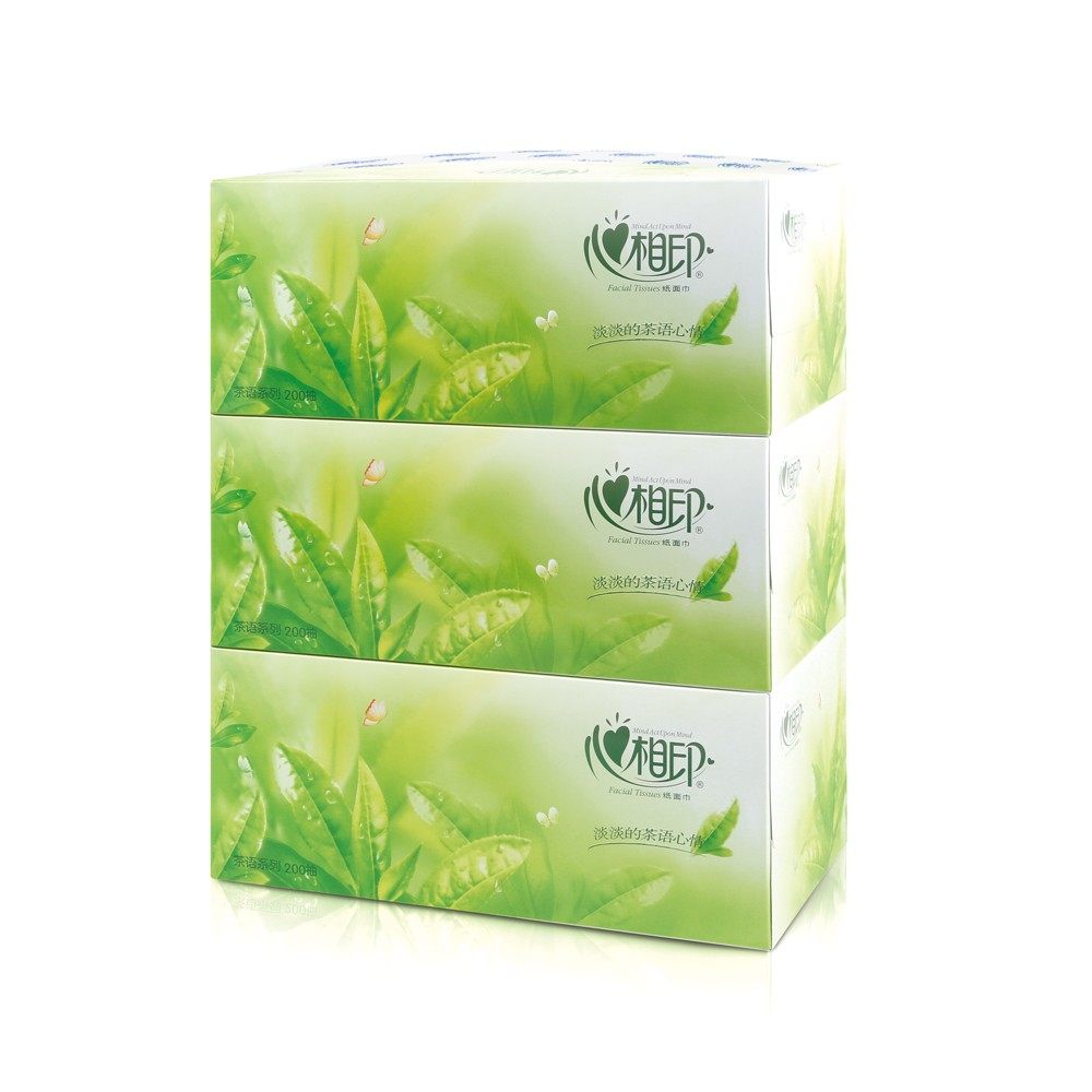 心相印茶语盒装抽纸卫生纸 大幅抽取式硬盒面纸巾2层200抽3提9盒