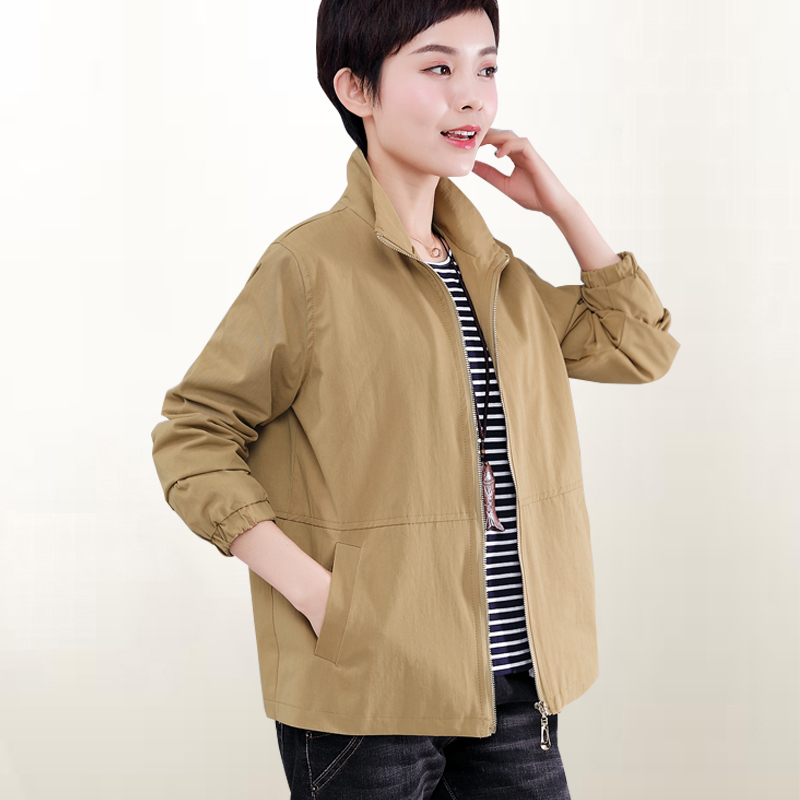 纯棉休闲小外套春季新款大码宽松夹克上衣中年妈妈春秋短款外衣女